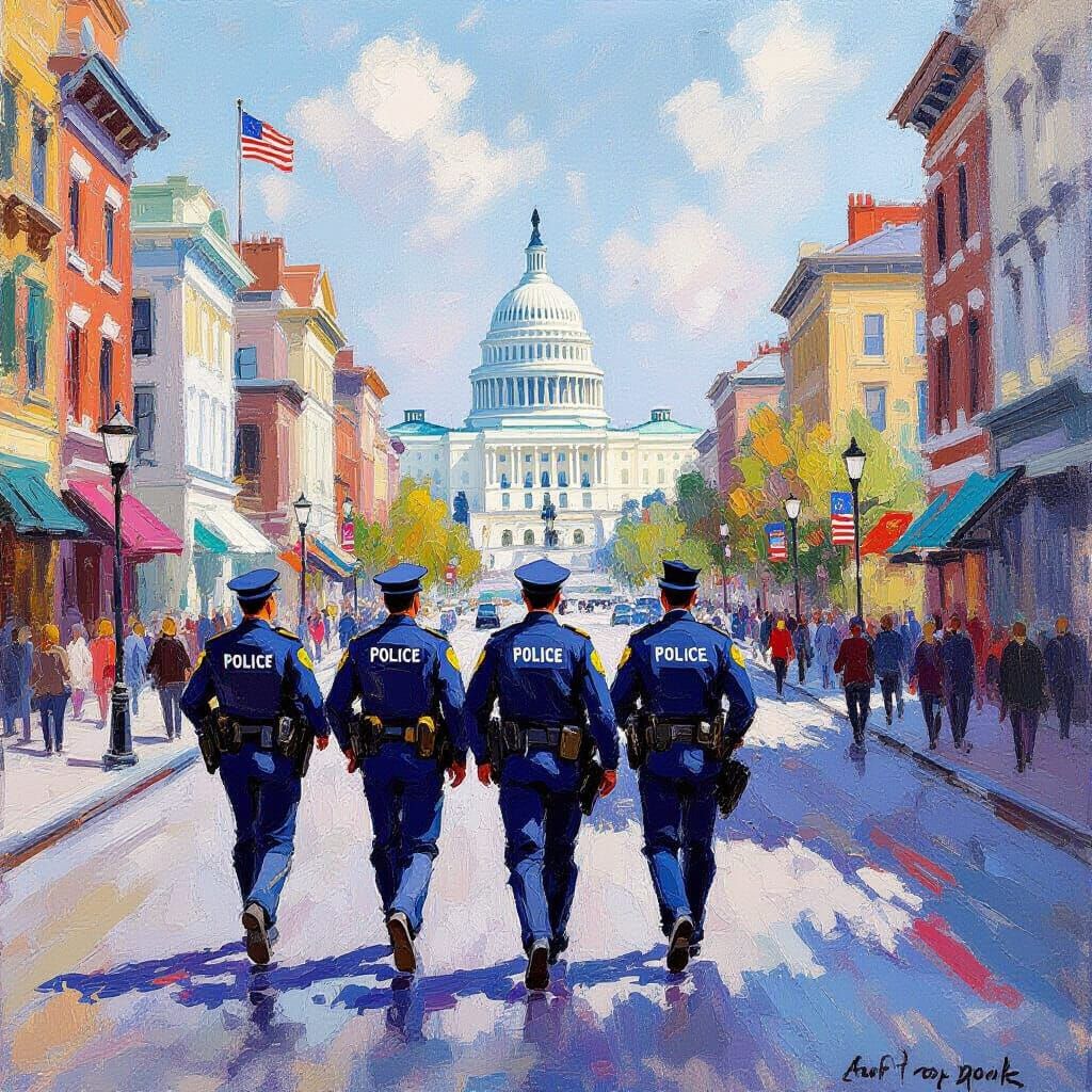 Police in Washington DC as Impressionist Painting
