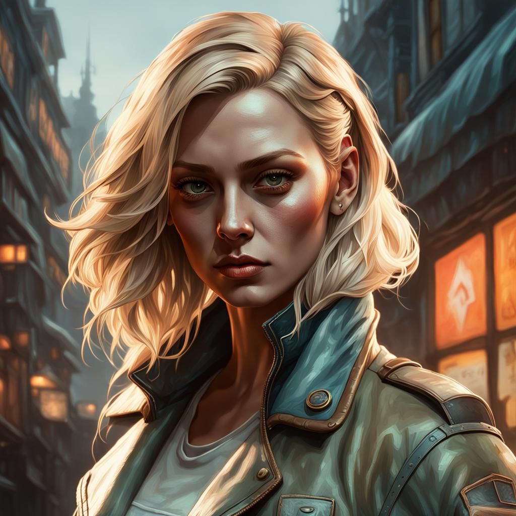 Lonely Blonde Woman in Detailed Digital Portrait