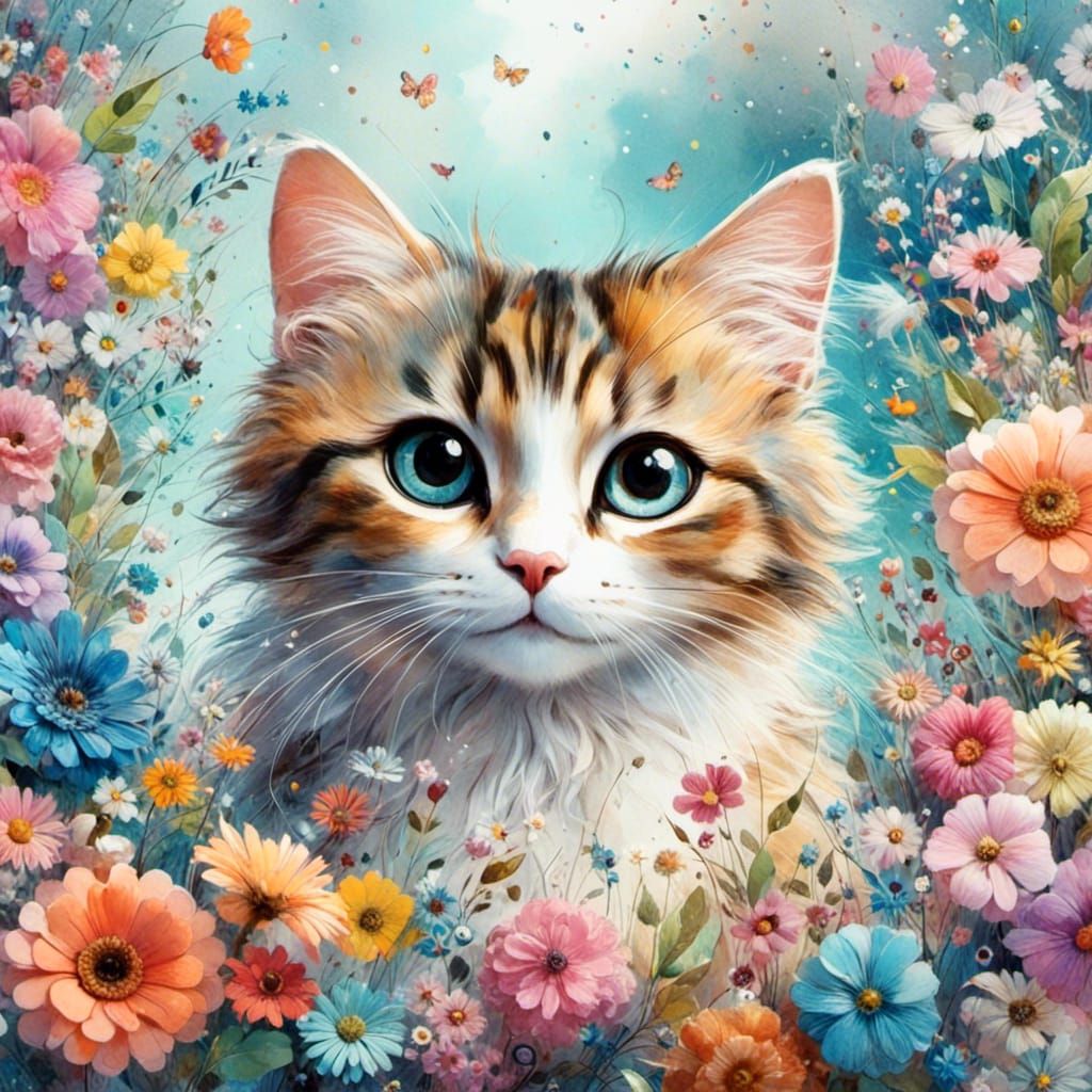 Whimsical 3D Watercolor of a Tabby Cat