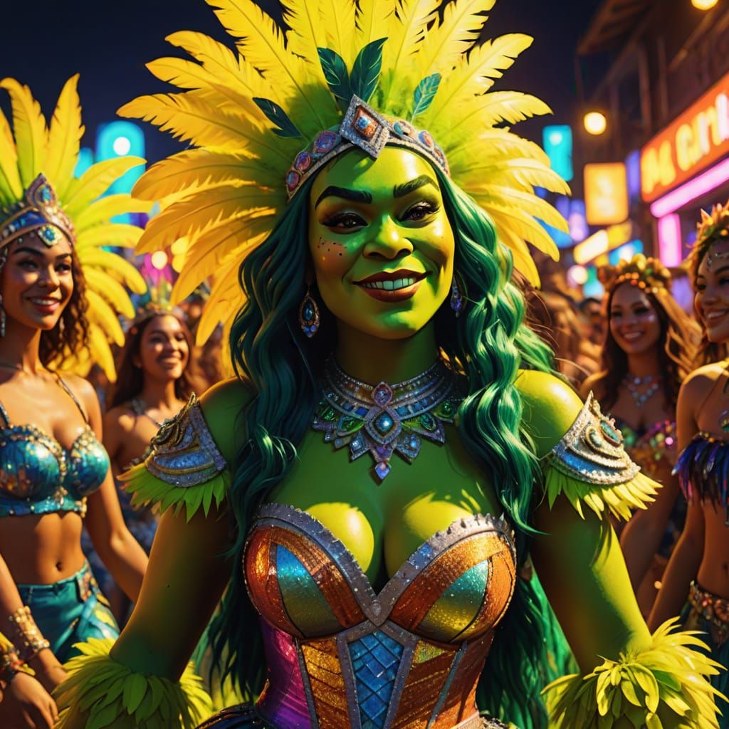 Shrek at a Brazilian Carnival: Vibrant Digital Art