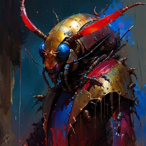Horned Beetle in Nanotech Armor: Sci-Fi Fine Art