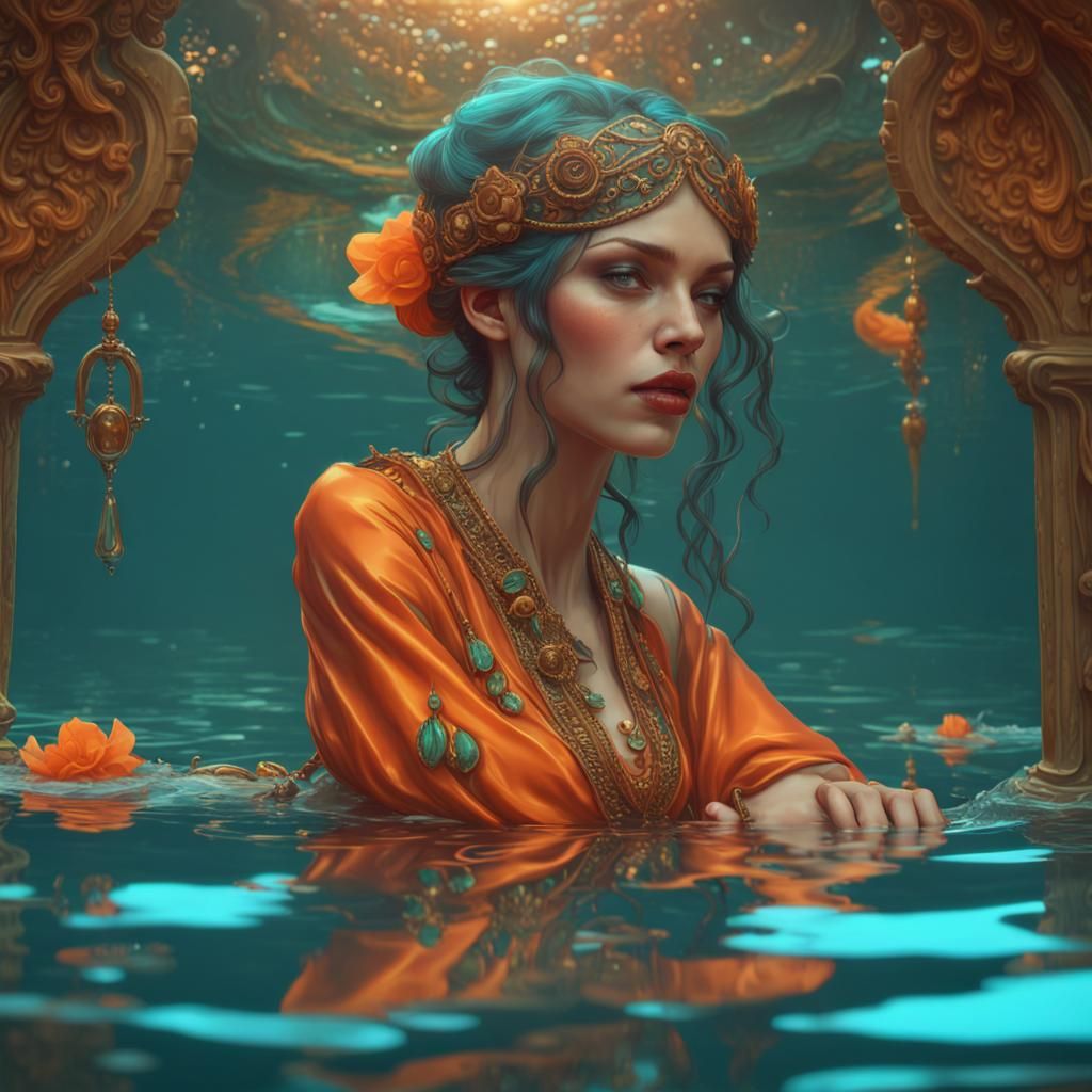 Dreamlike Water Reflection in Art Nouveau Style