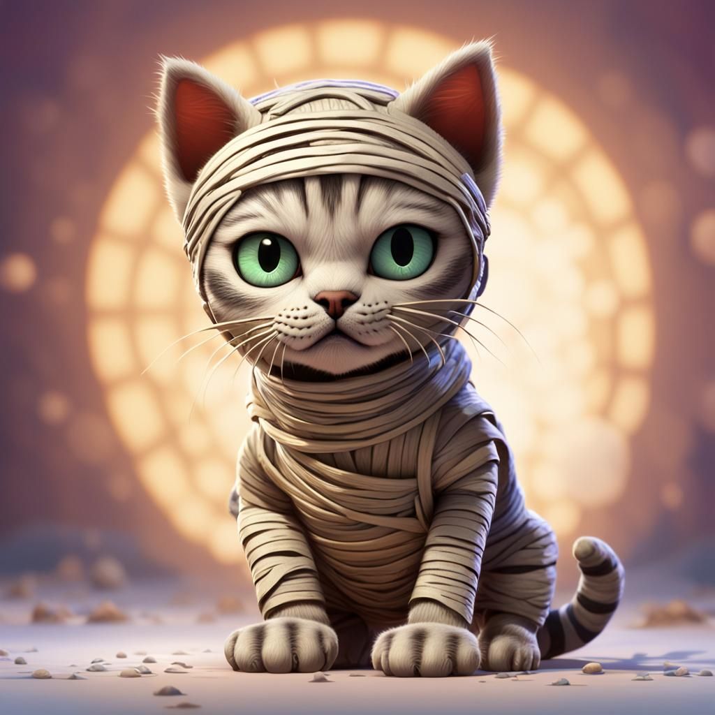 Tabby Kitten as 1930s Mummy in 3D