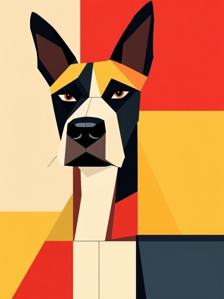 Abstract Dog in Bold Geometric Forms