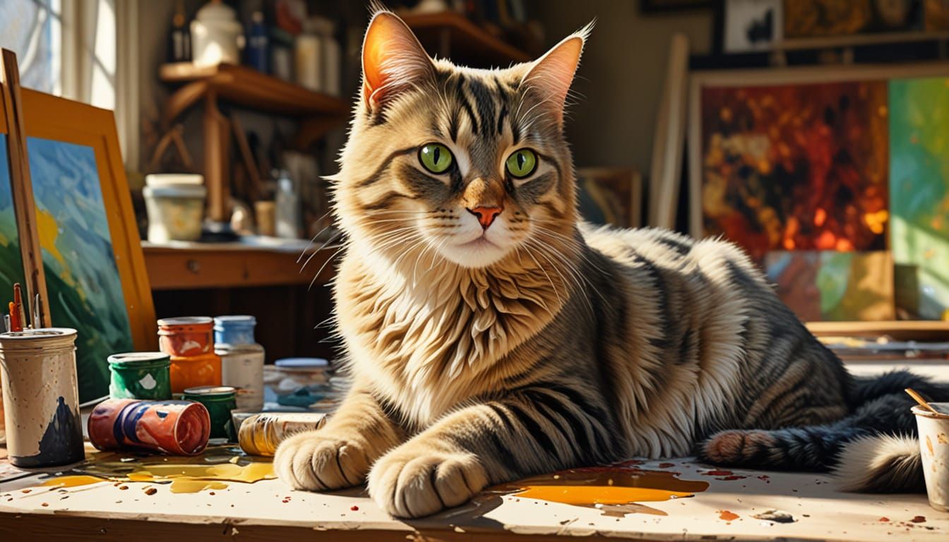 Vibrant Studio Scene in Impressionistic Oil Paint