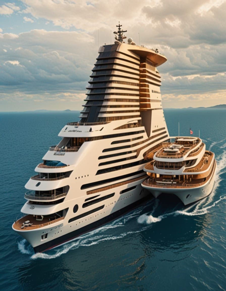 Sleek Futuristic Tri-Hull Cruise Ship Towers Above the Water