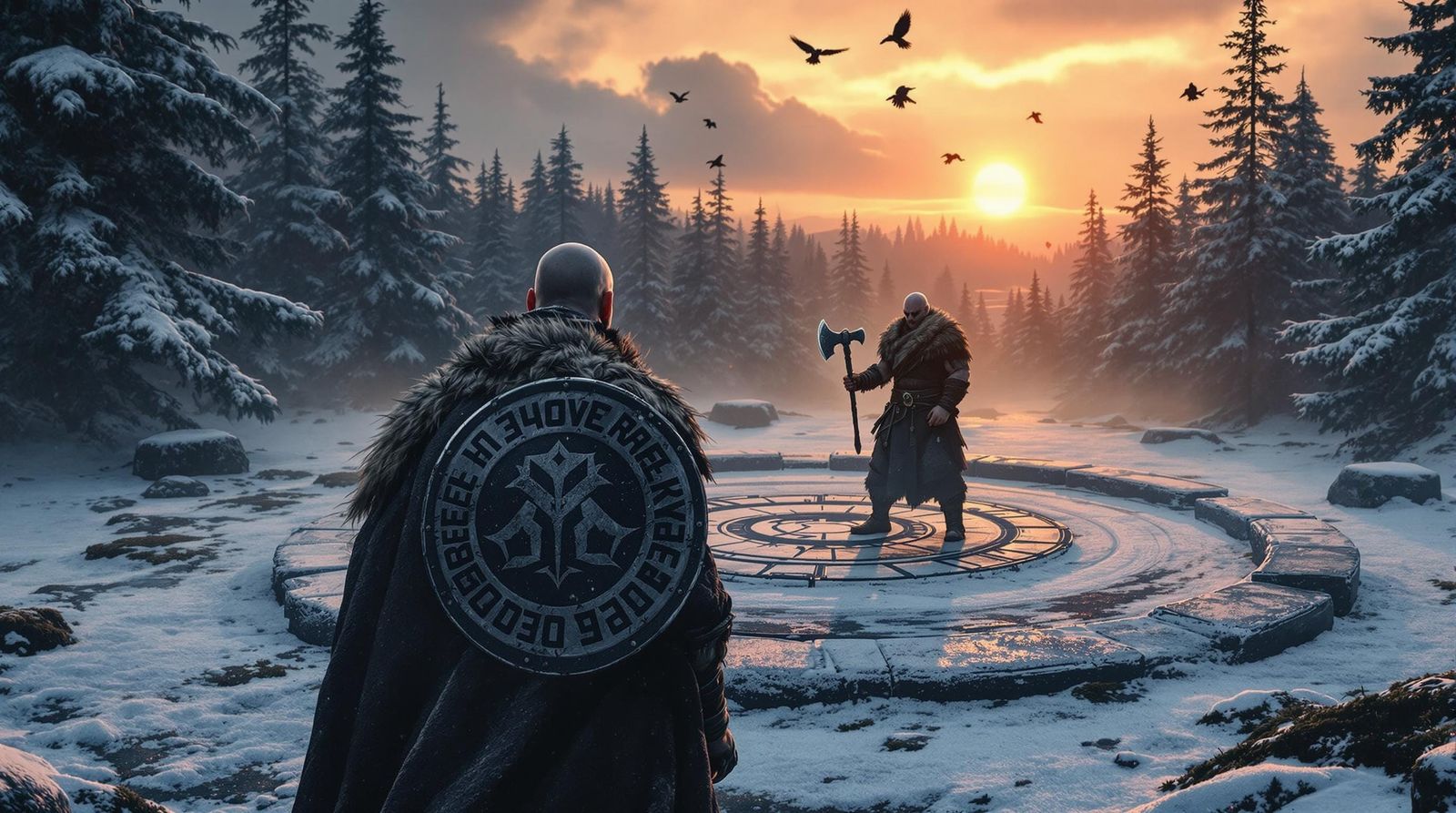 Norse Warriors Duel in Frosty Twilight