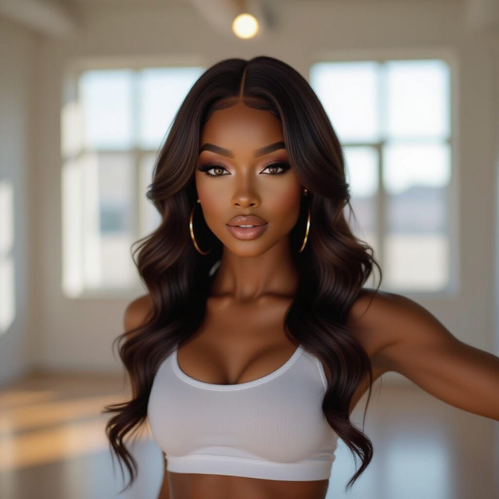 Zyra Tate Dancing in Studio with Warm Bronze Skin