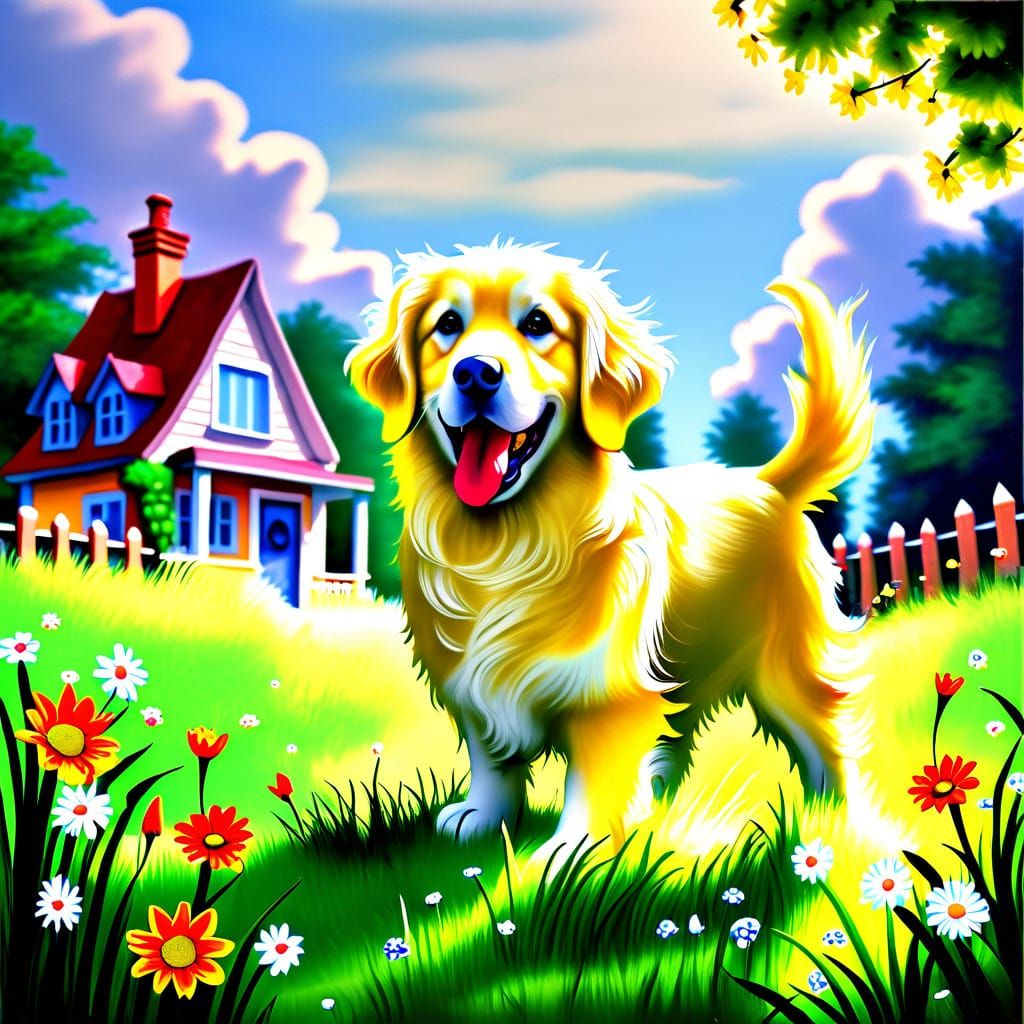 Golden Retriever Basks in Nostalgic Americana Warmth