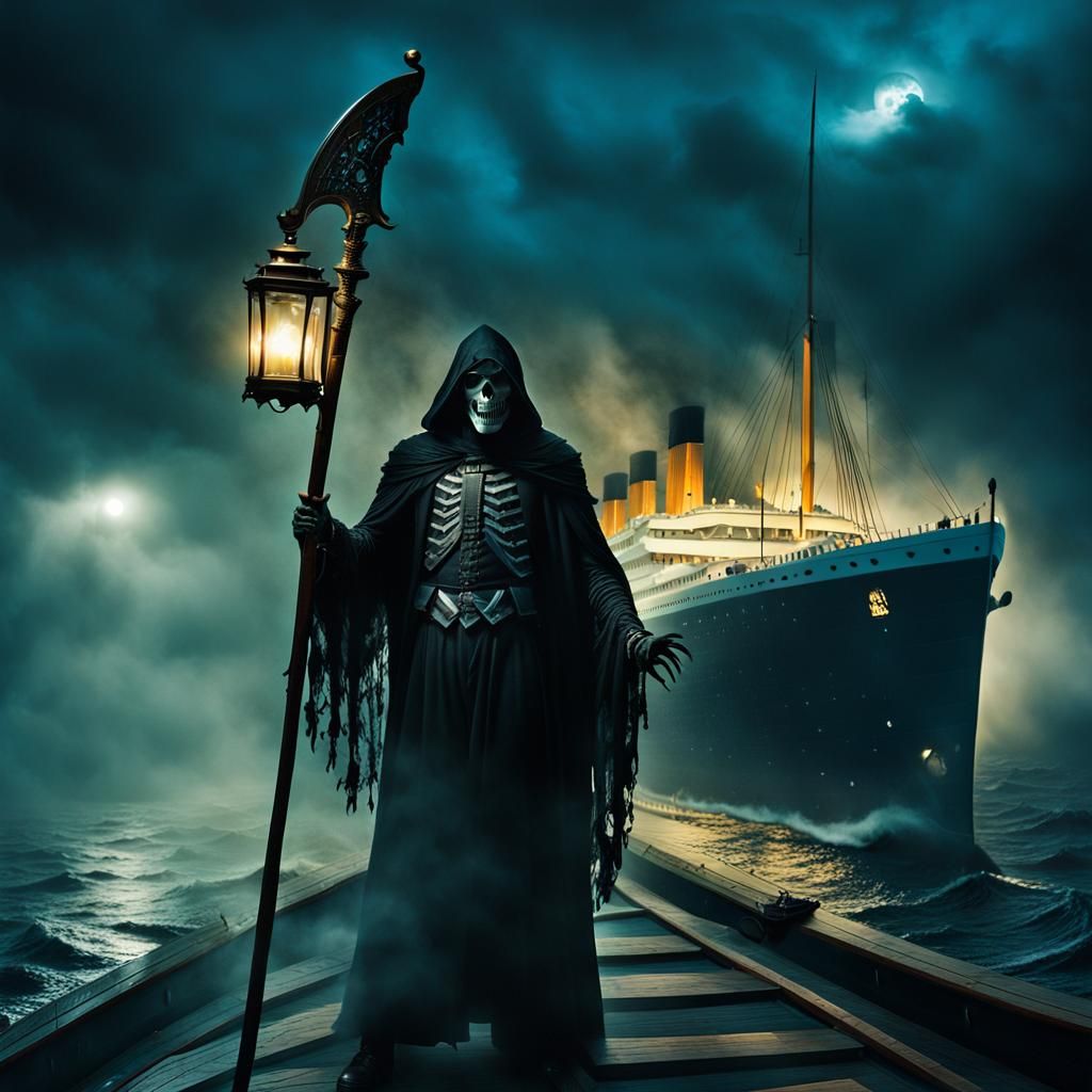 Grim Reaper on Titanic in Gothic Art Style