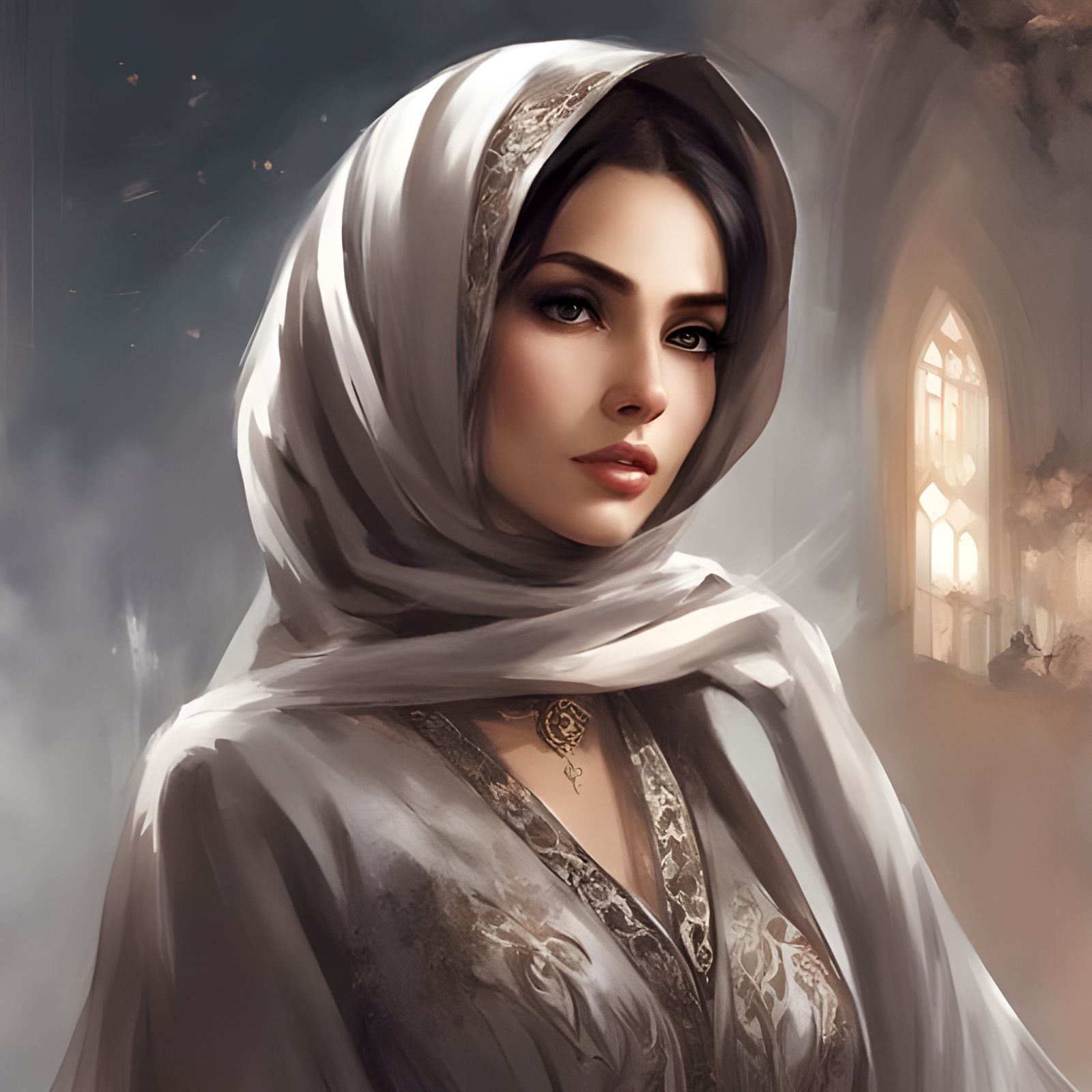 Beautiful Girl in Satin Hijab