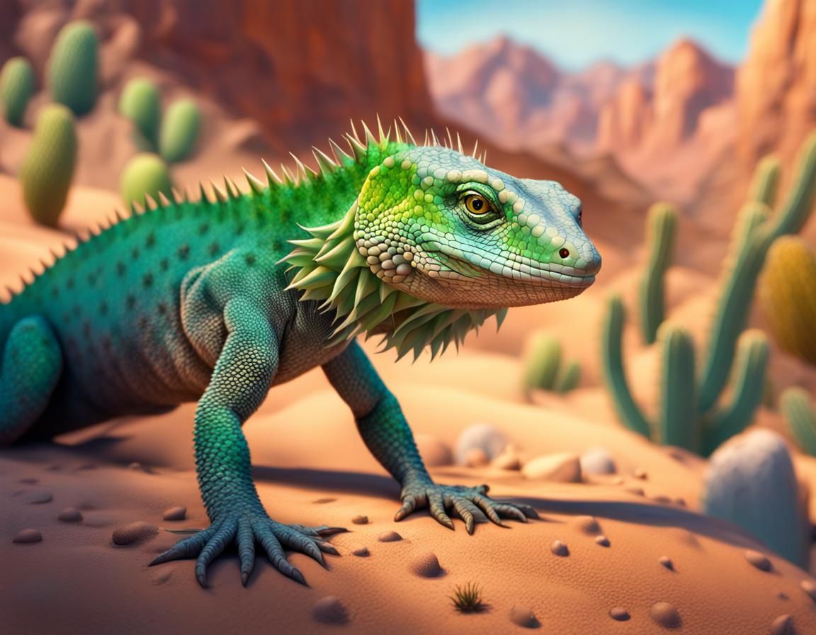 Hyperrealistic Lizard in Desert Canyon Splash Art