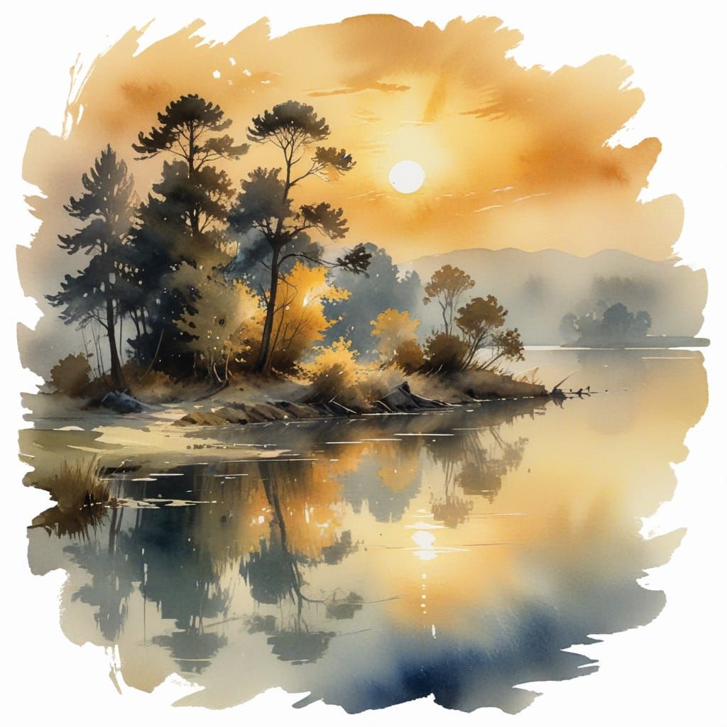 Golden Twilight Over a Serene Lake