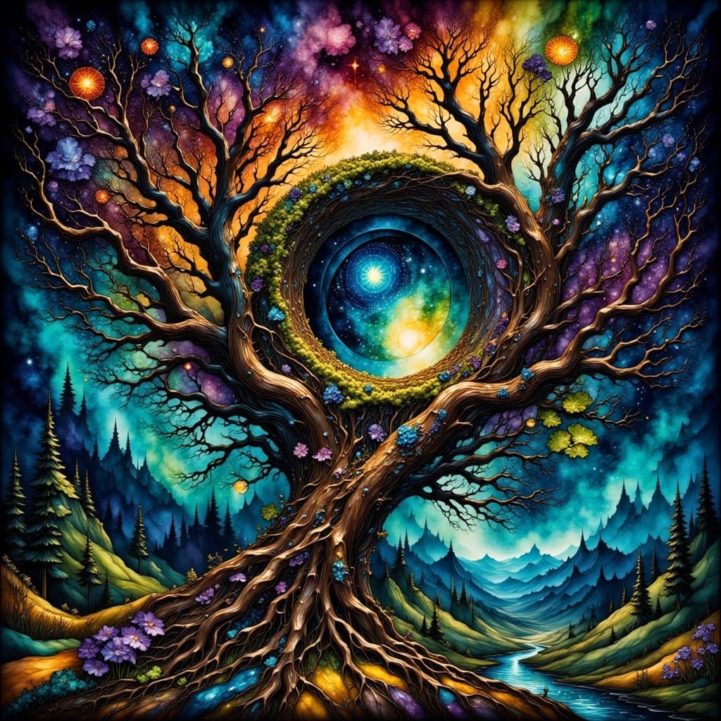Epic Galaxy Portal Tree in Midnight Velvet