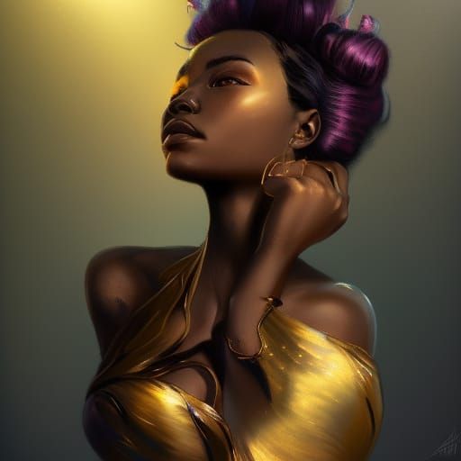 Black Goddess Portrait in Art Nouveau Style