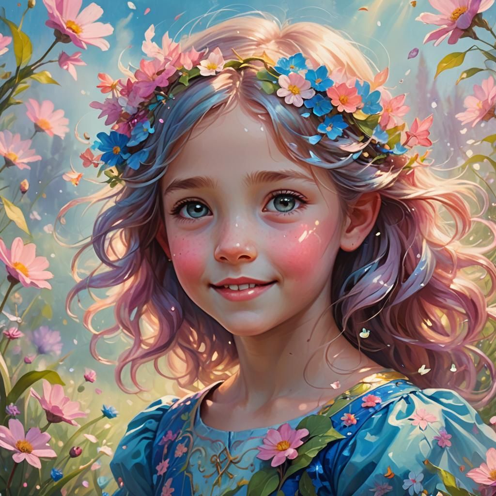 Charming Child in Lush Meadow: Fantasy Concept Art