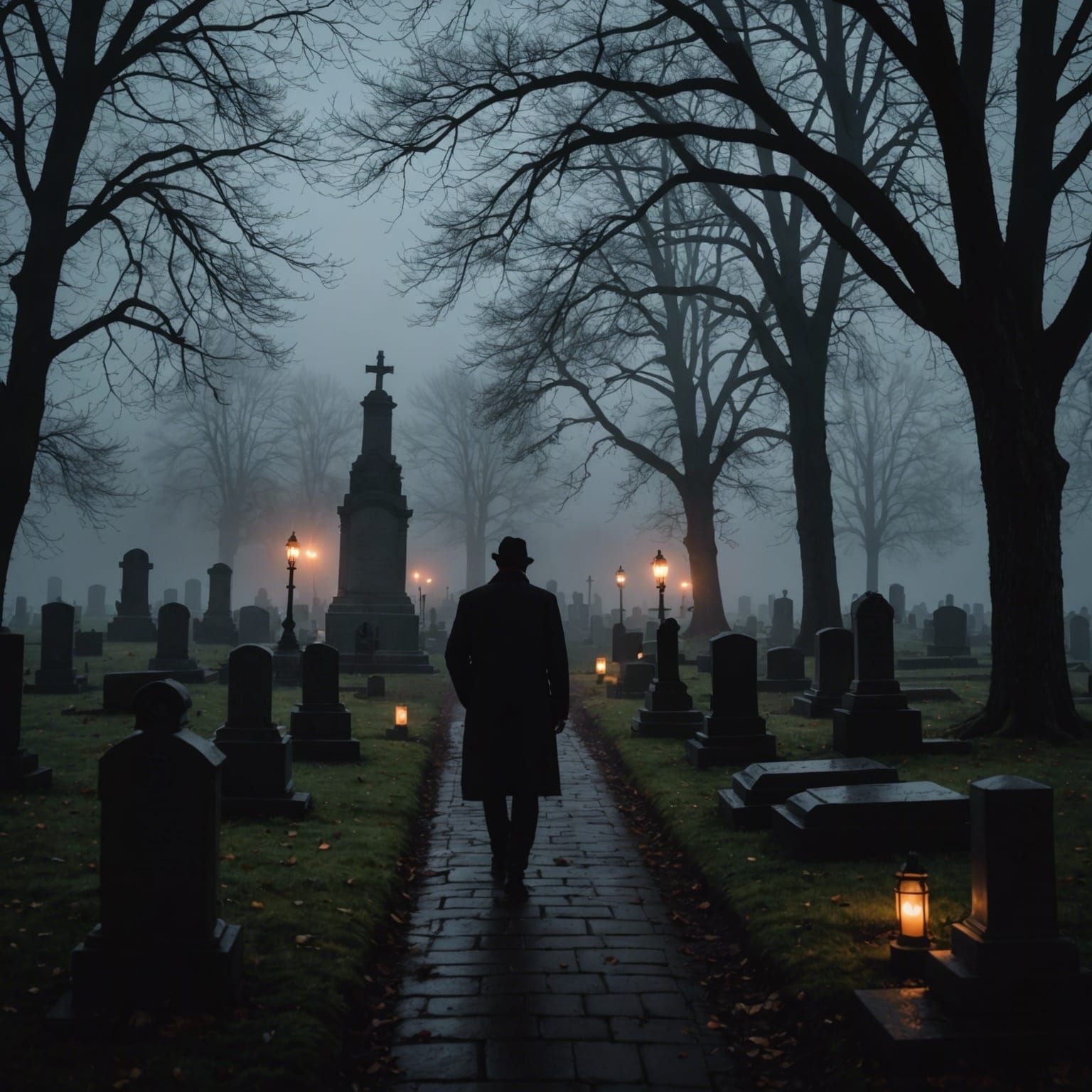 Foggy Cemetery Walk by Candlelight
