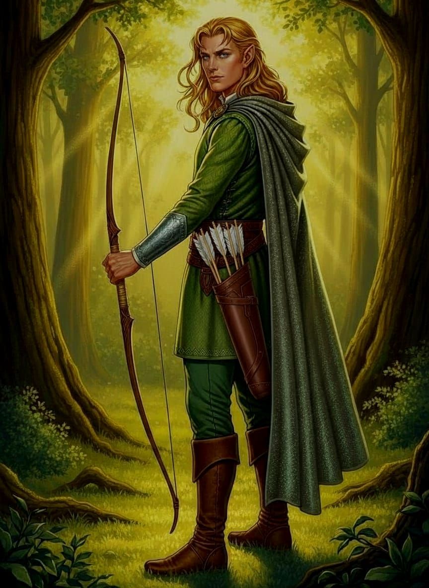 Photorealistic Elf Prince in Sunlit Forest