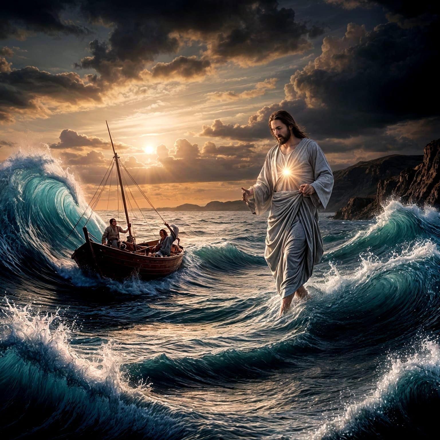 Jesus Walks Calmly Across the Sea of Galilee in Breathtaking...