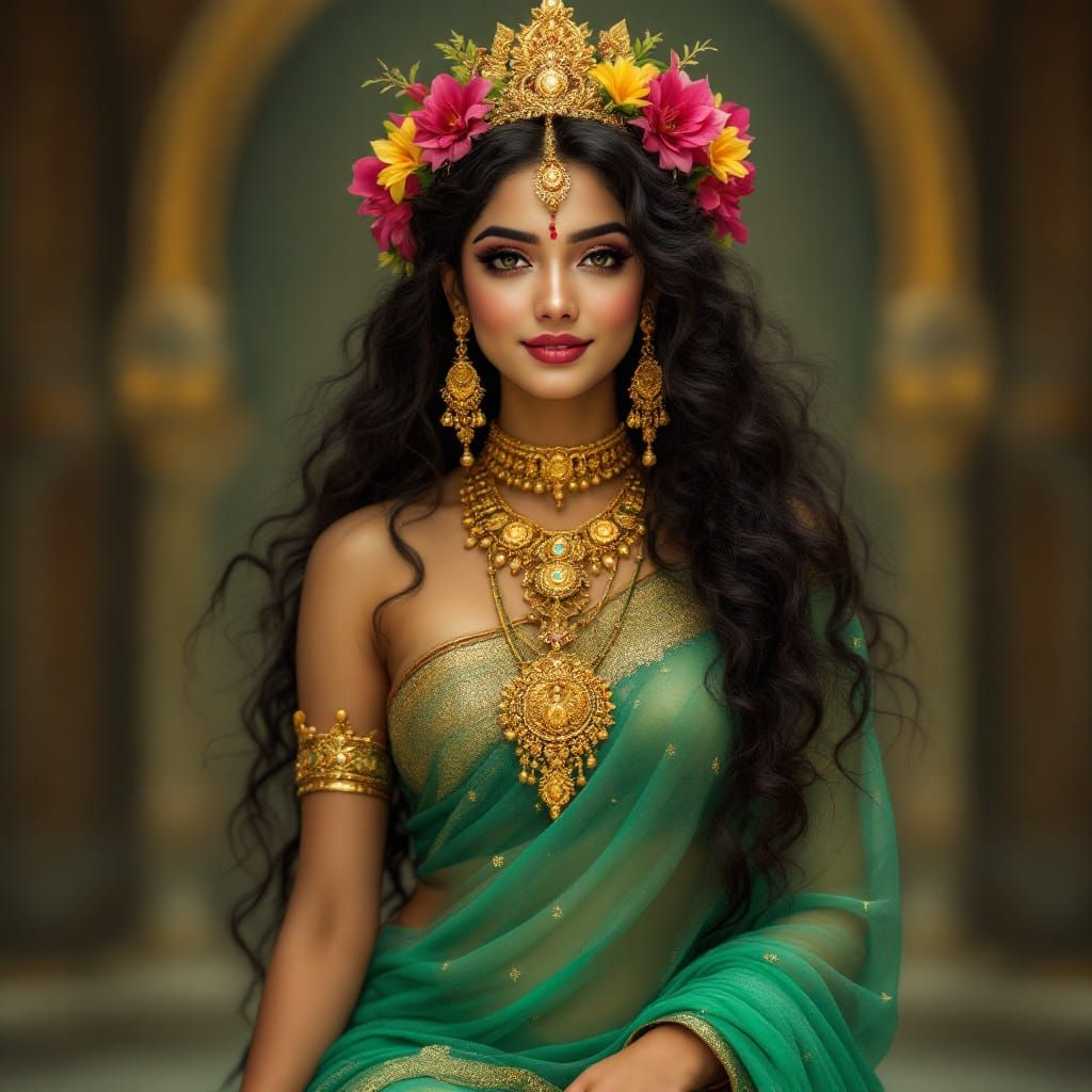 Celestial Goddess Ahalya Portrait in Indian Art Style