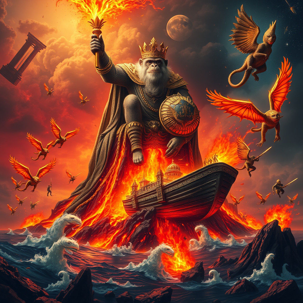 Monkey King on Burning Volcano with Crystal Ark