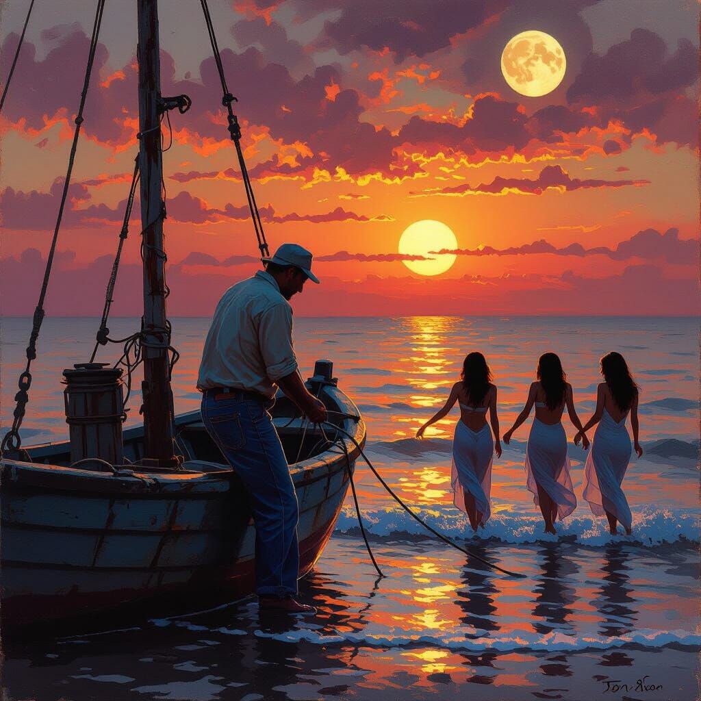 Fisherman at Sunset: An Impressionistic Seascape