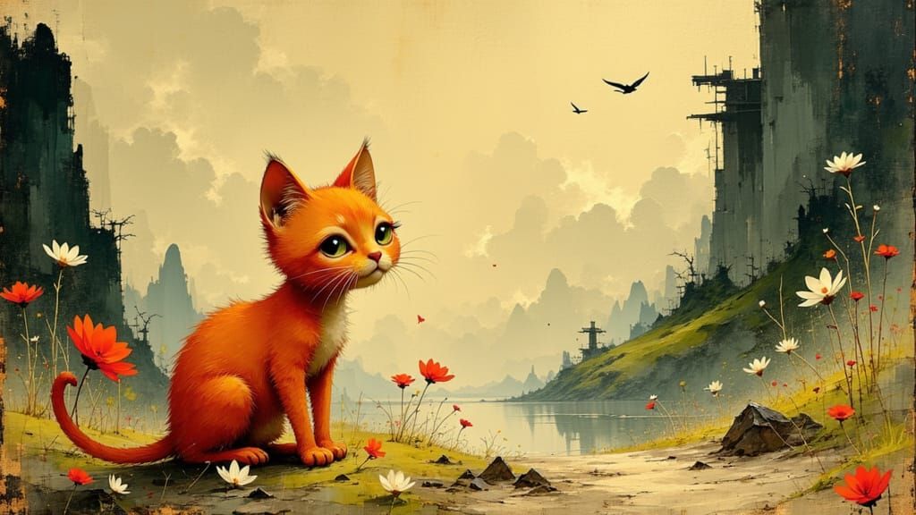 Vibrant Feline in Whimsical Art