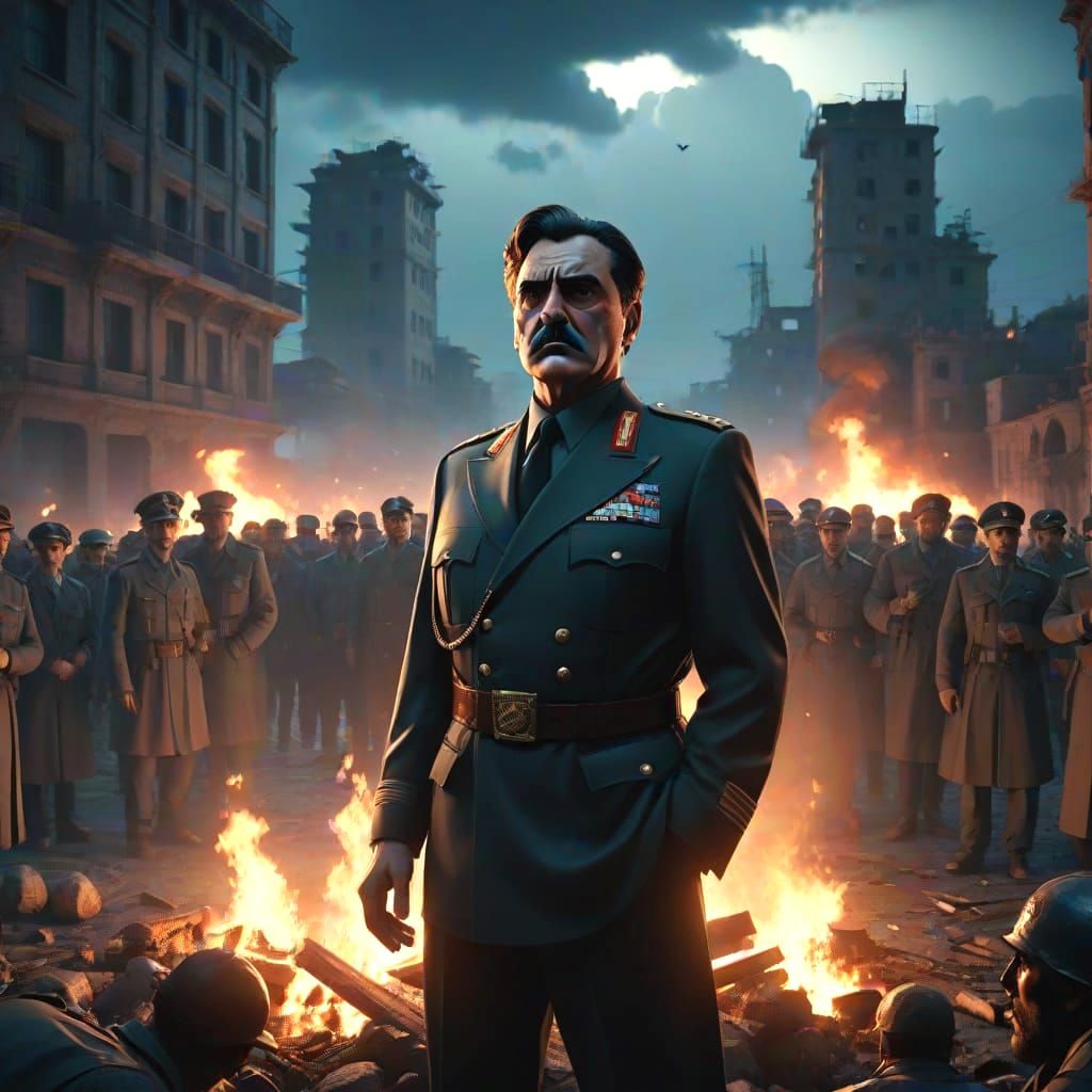 Dystopian City with Hologram Dictator in Film Noir Style