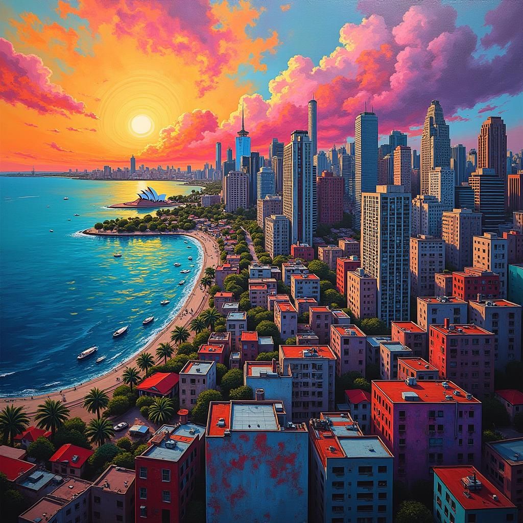 Vibrant Sydney Cityscape in Graffiti and Splash Art Style