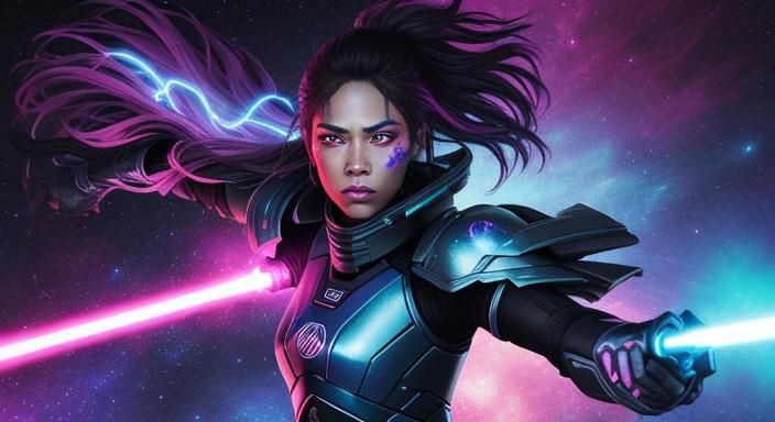 Sci-Fi Warrior with Pink Lightsaber in Graffiti Arena