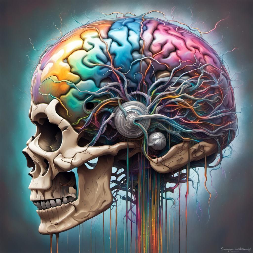 Cybernetic Brain in Titanium Skull: Graffiti Art