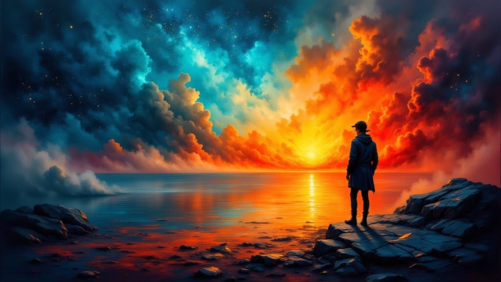 Emotive Surrealist Painting of Overcoming Fear