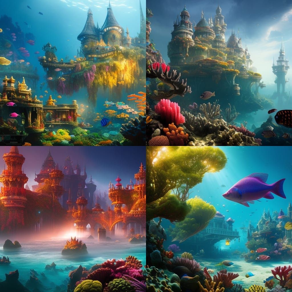Vivid Underwater Kingdom with Intricate Castle