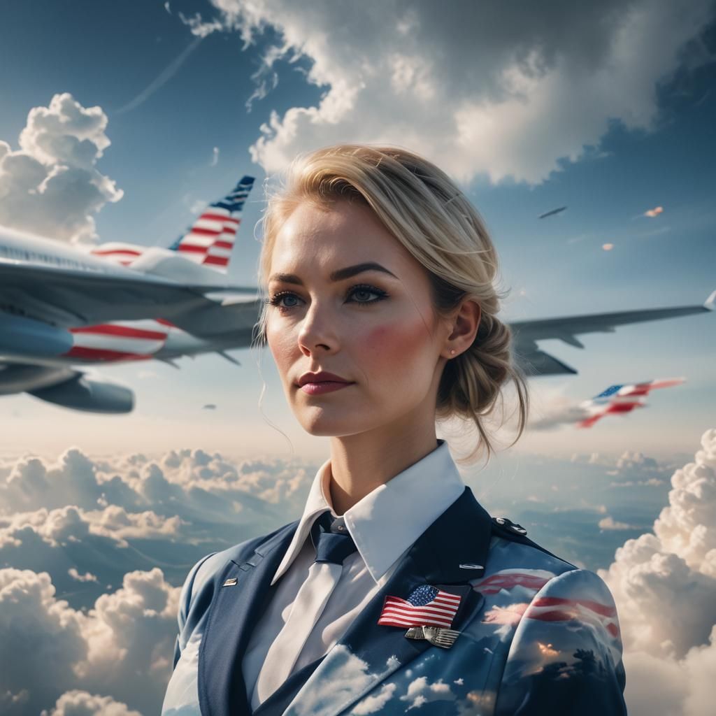 Double Exposure Portrait: Flight Attendant in Jet Plane