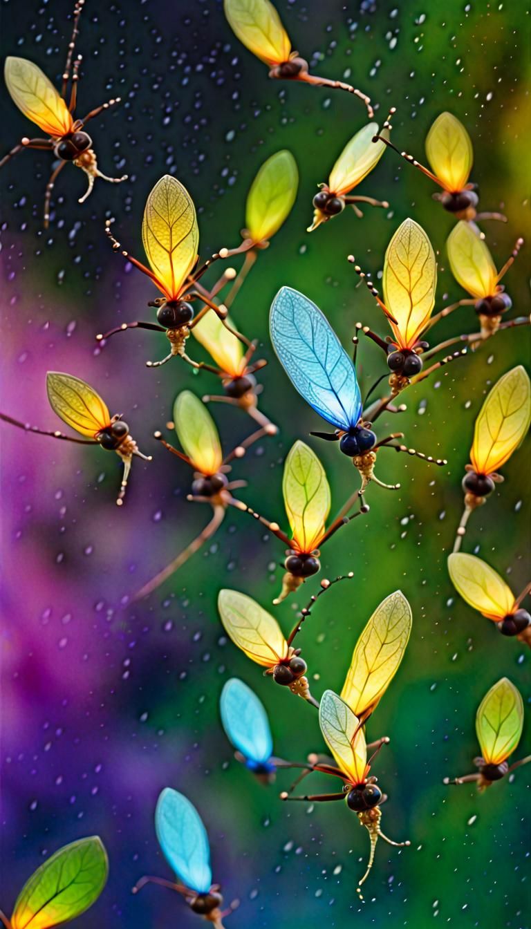 Firefly Mating Swarm: A Digital Illustration in Neon Colors