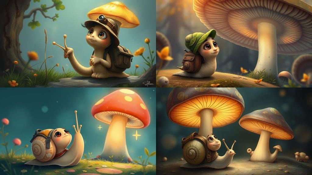 Snail in Wonder at Giant Mushroom