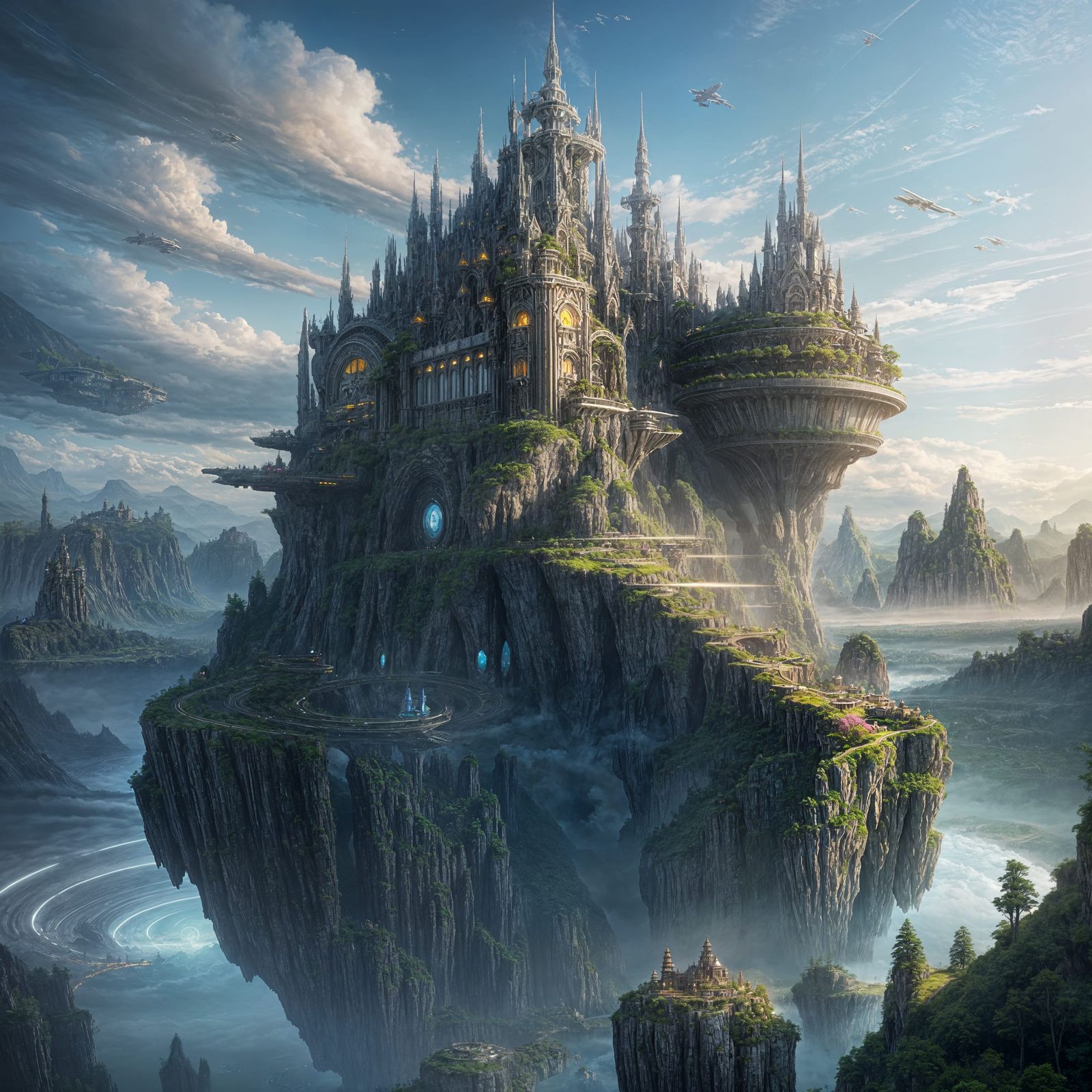 Surreal Floating City with Sci-Fi Mansion