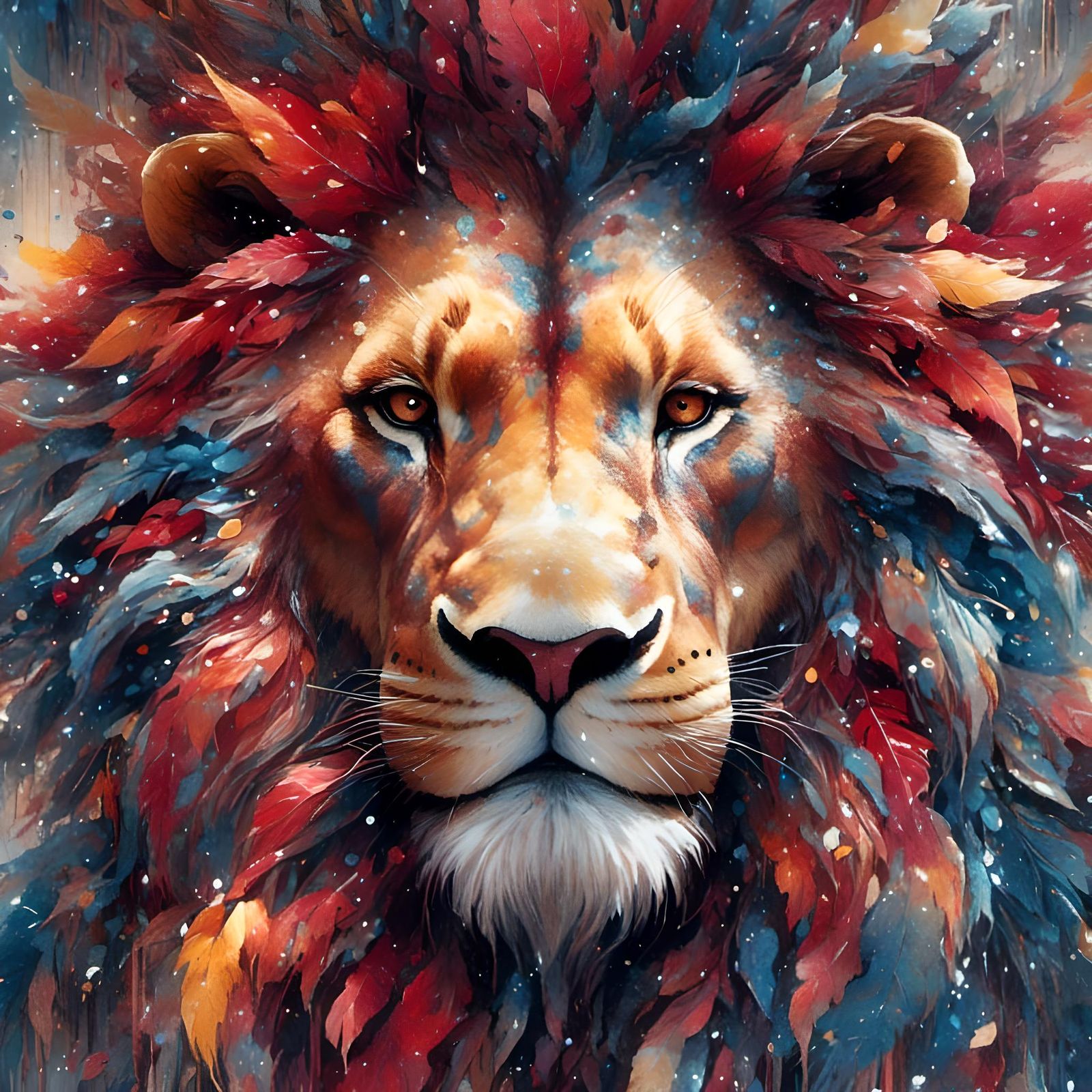 Lion of Leaves and Feathered Mane