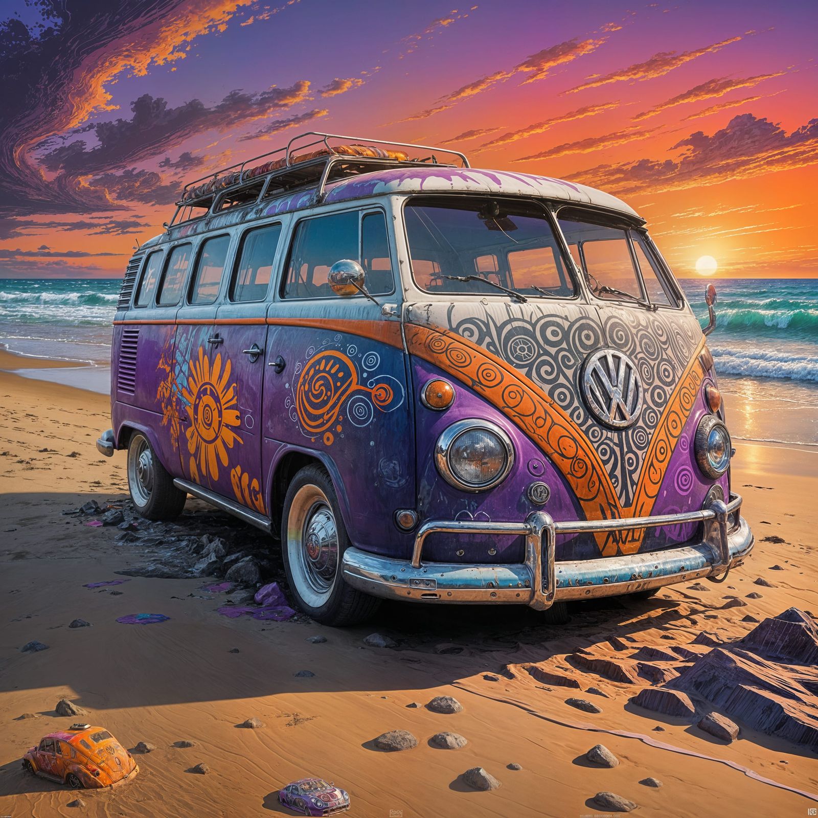 Aboriginal VW at Sunset: Graffiti Splash Art