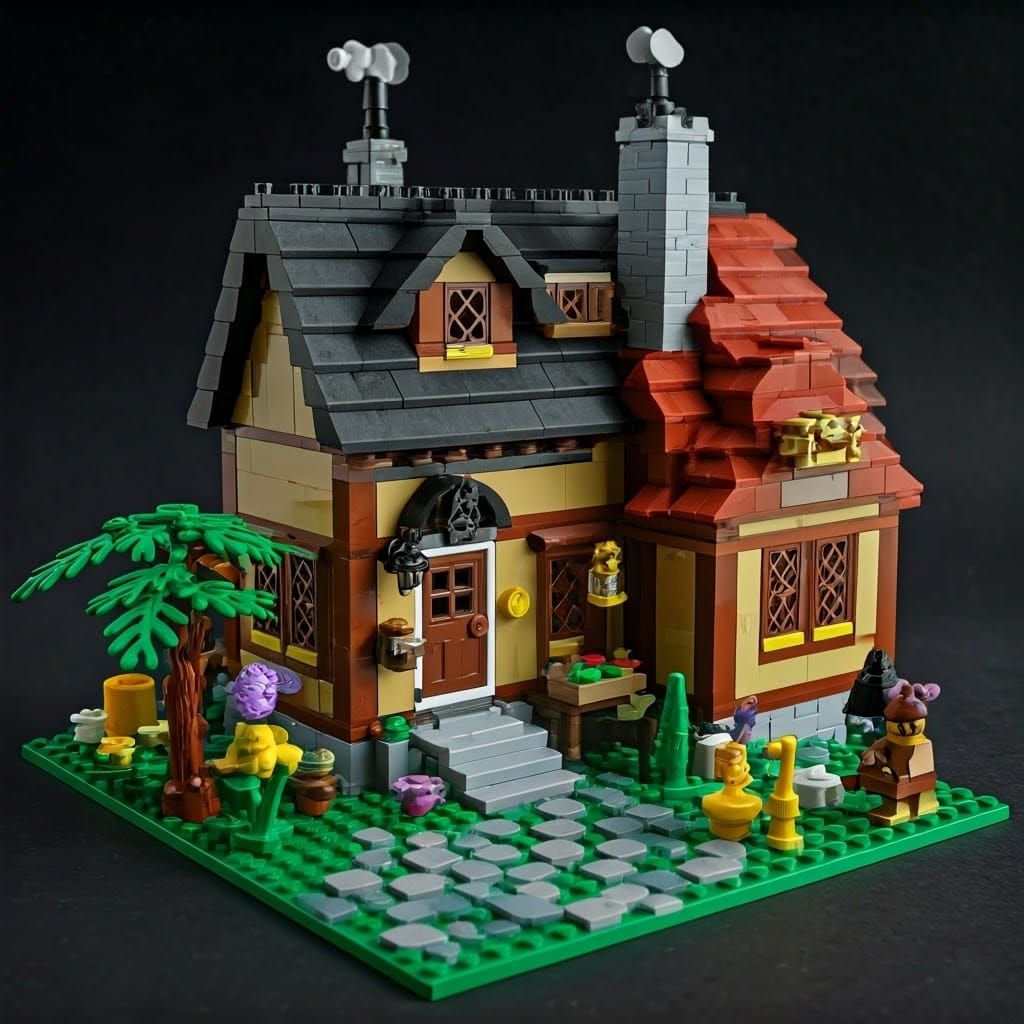 Lego House with Garden: Astral Cosmic Illustration