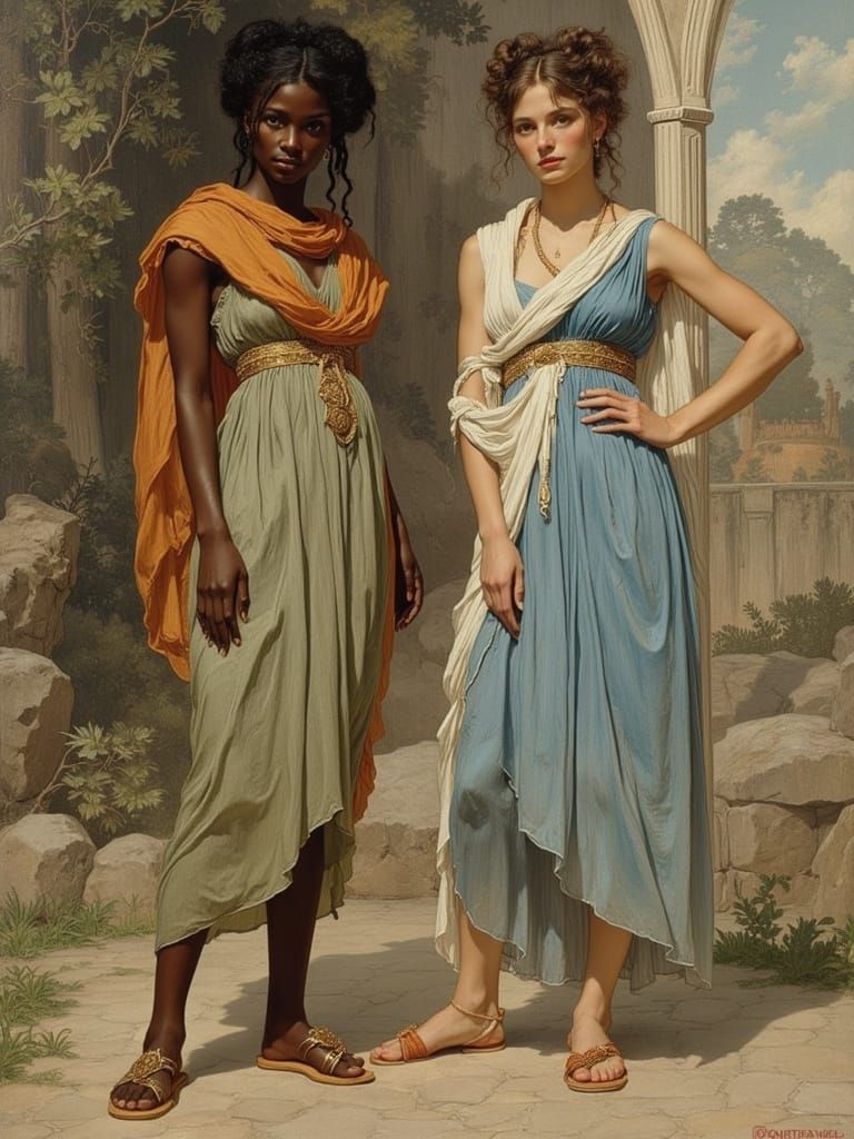 Classical Women in Italian Landscape, Godward Style