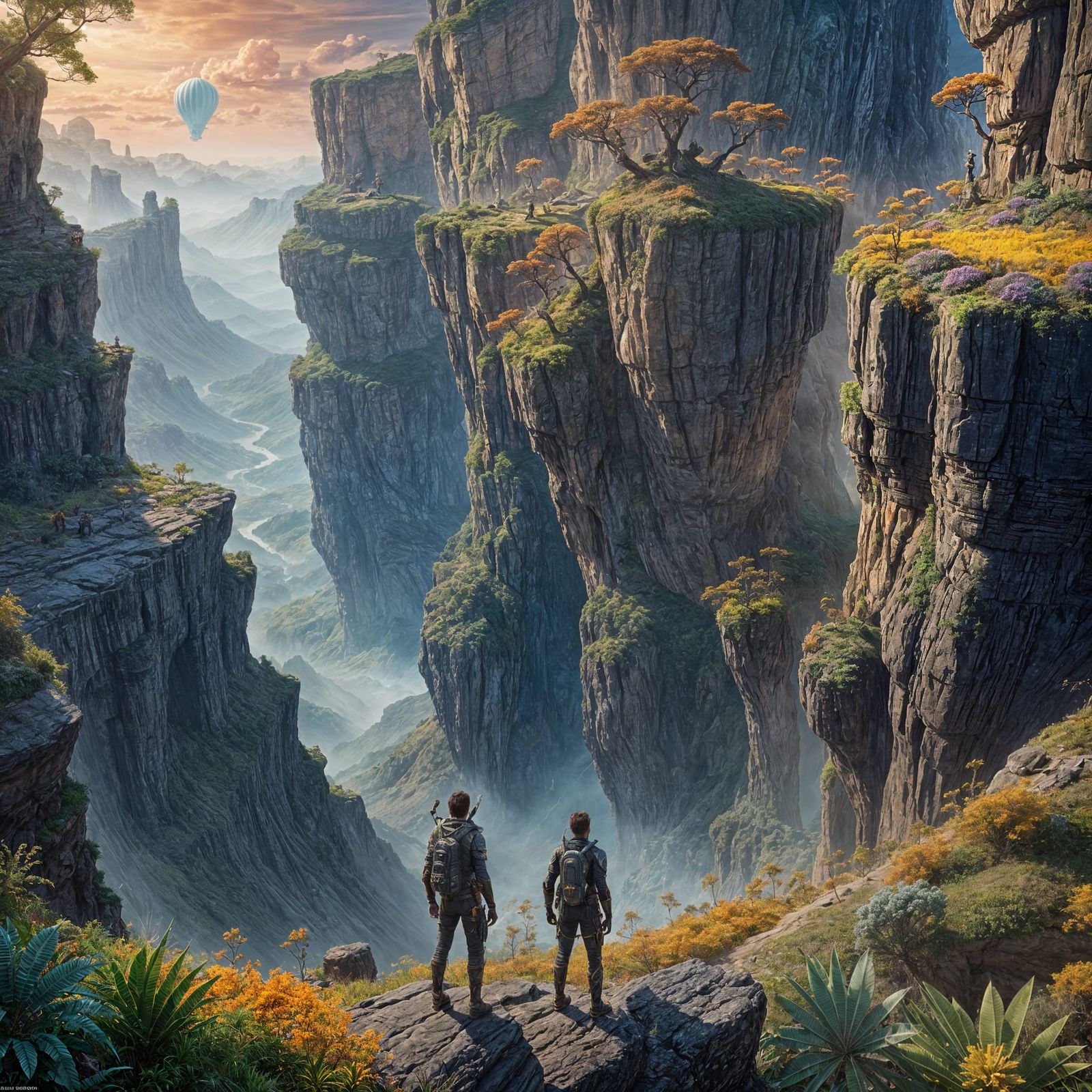 Explorer Overlooking Alien Landscape: Detailed Matte Paintin...