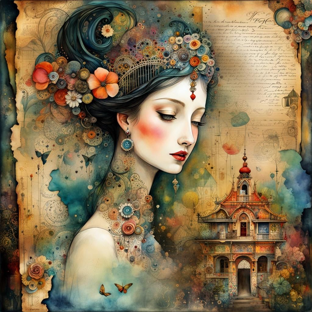 Scrapbook Page with Watercolor and Ink Details