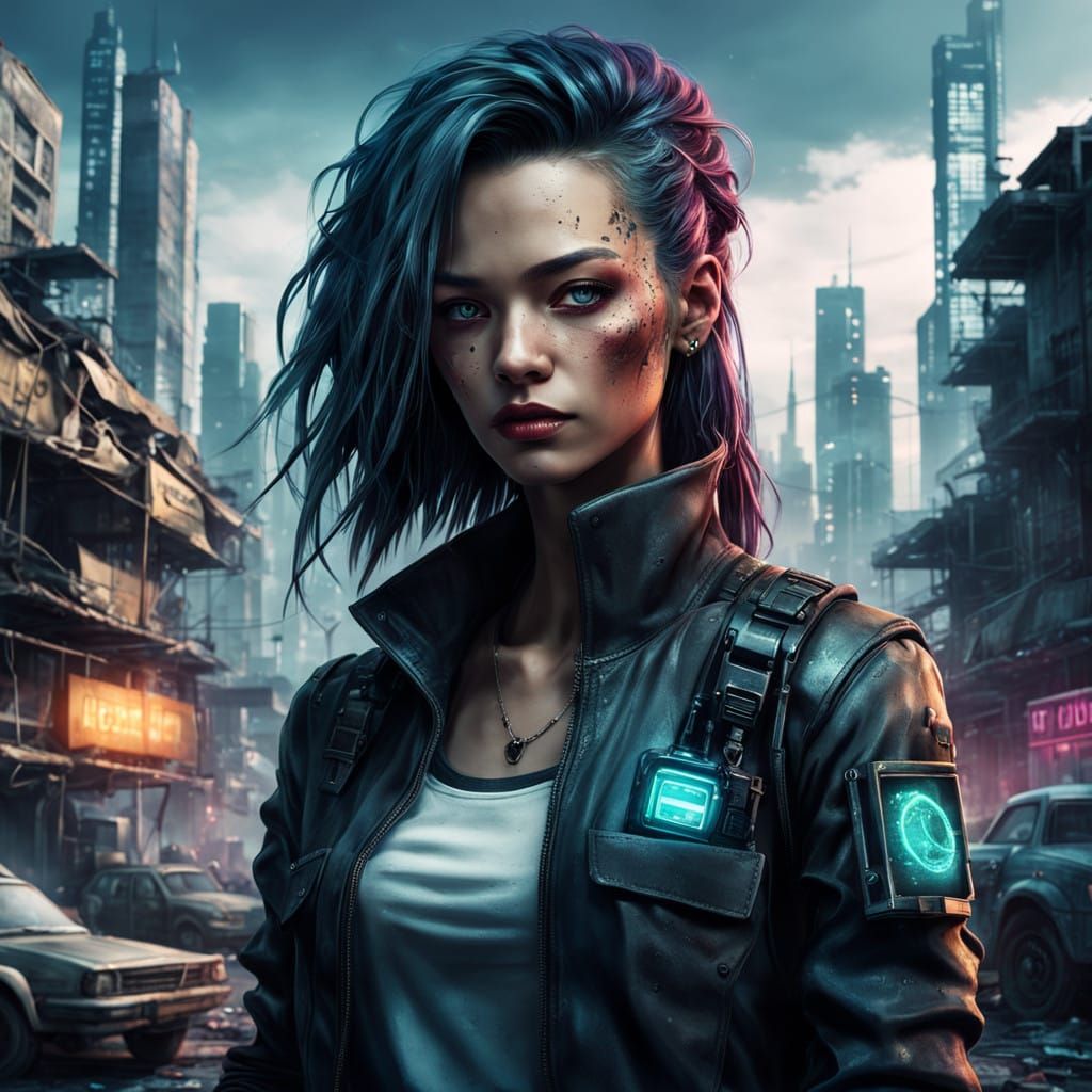 Glowing Neon Cyber Detective in a Futuristic Cityscape