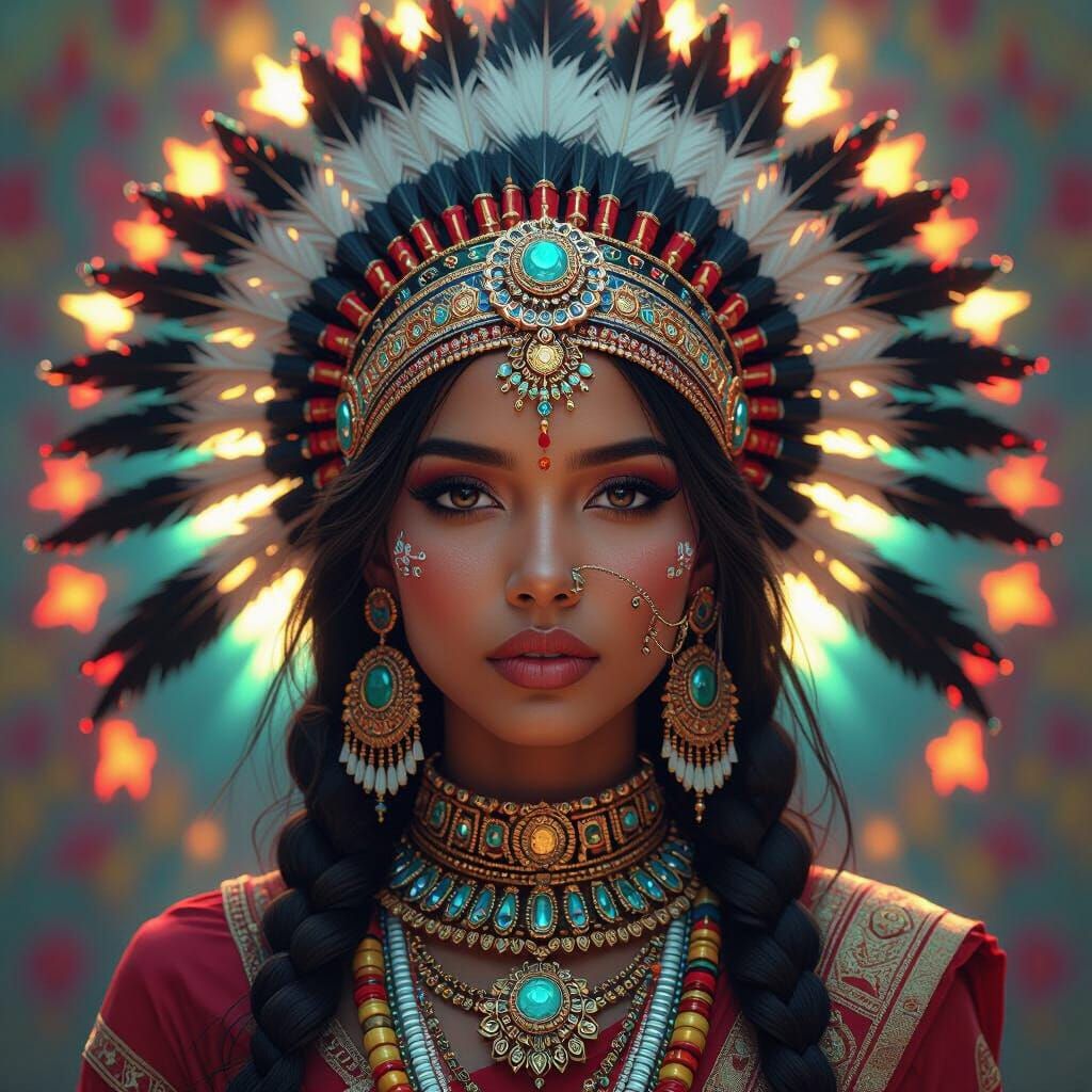 Intricately Detailed Portrait of an Indian Tribal Queen