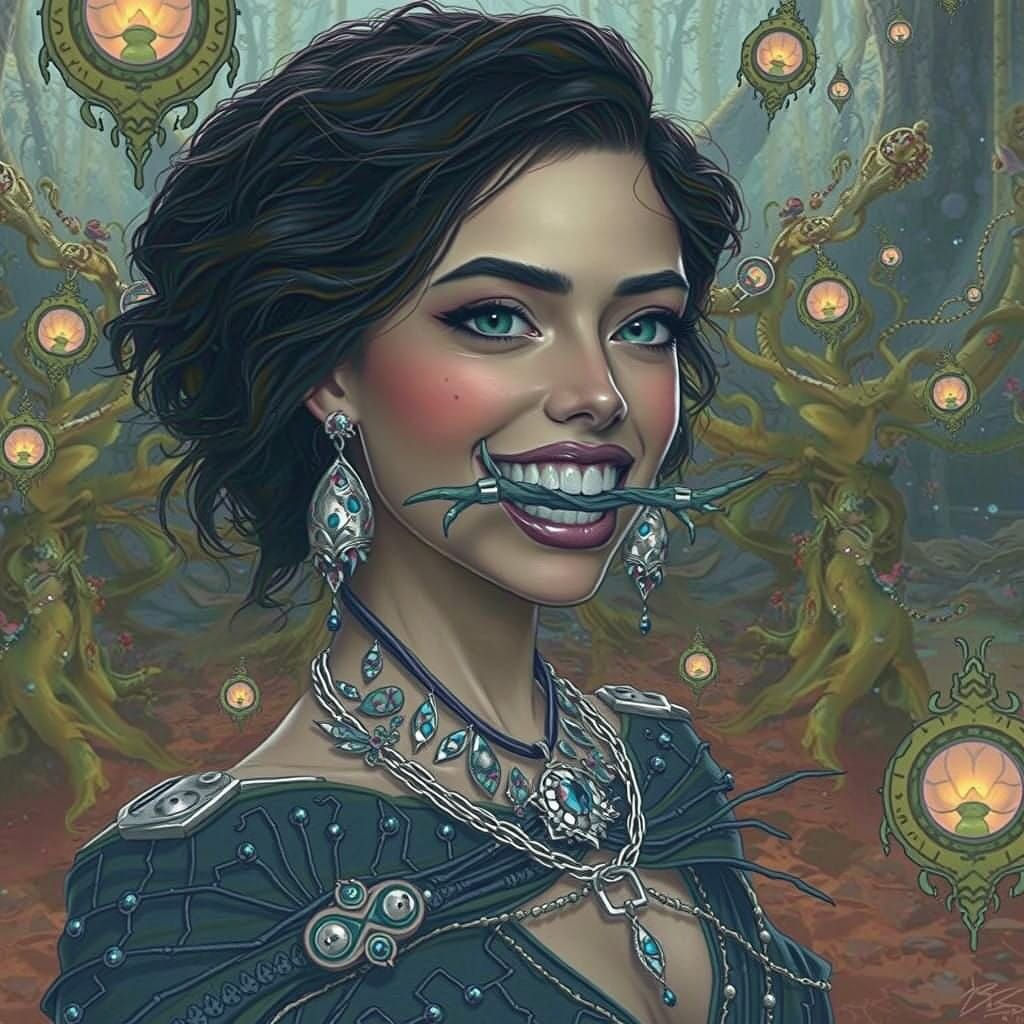 Mystical Woman Summoning Ancient Magic in Vibrant Landscape