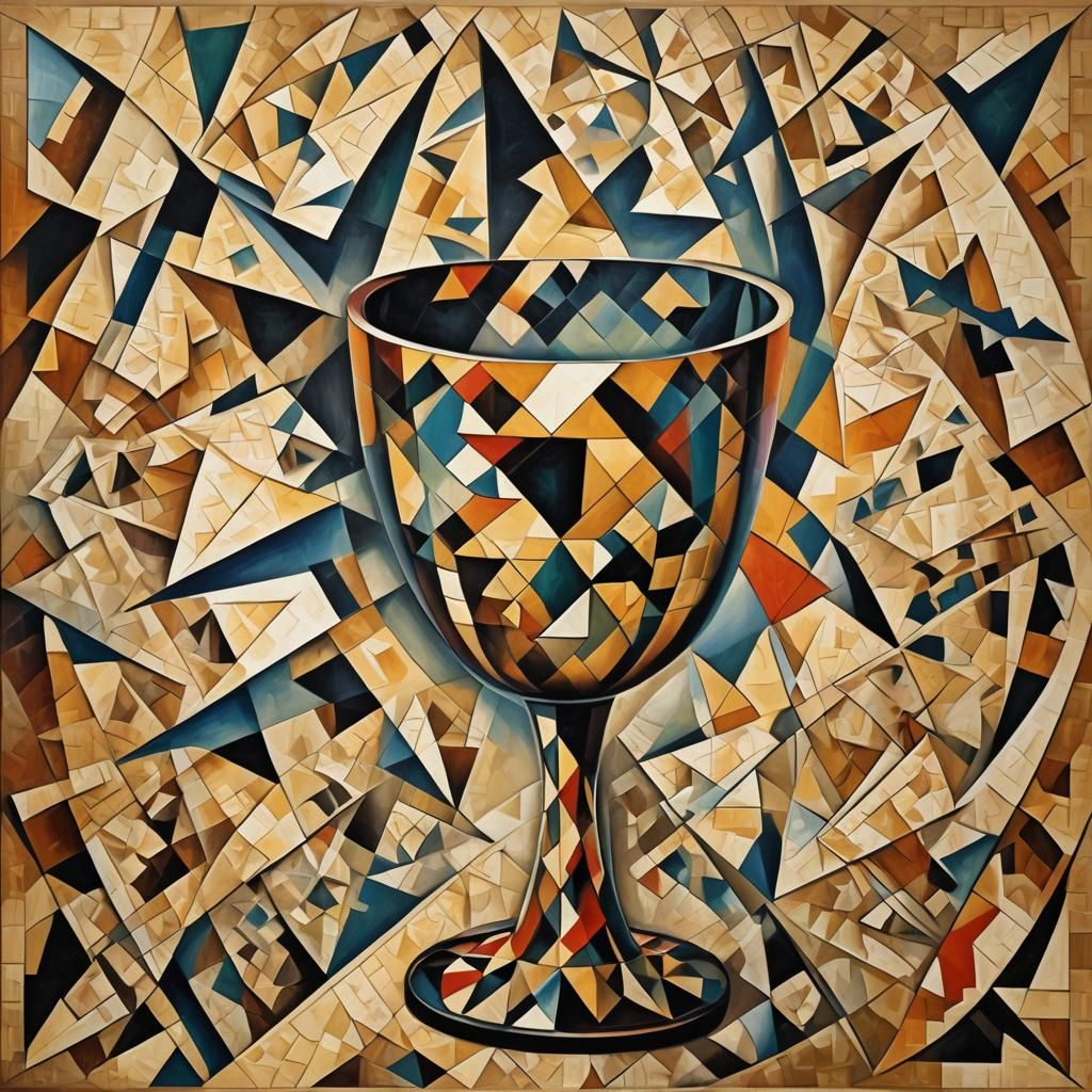 Abstract Geometric Holy Chalice in Cubist Style