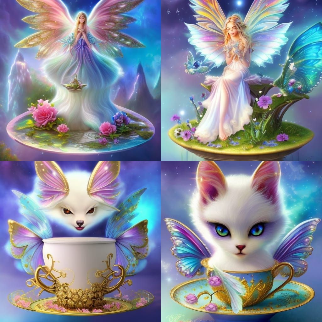 Fairy Fox in Teacup: a Digital Mixed Media Illustration