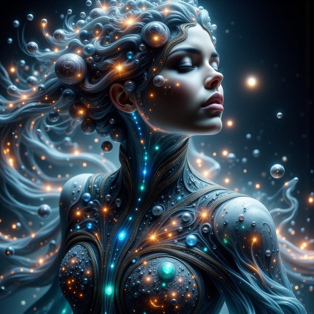 Celestial Woman Embodies Meteorite Impact in Fantasy Art