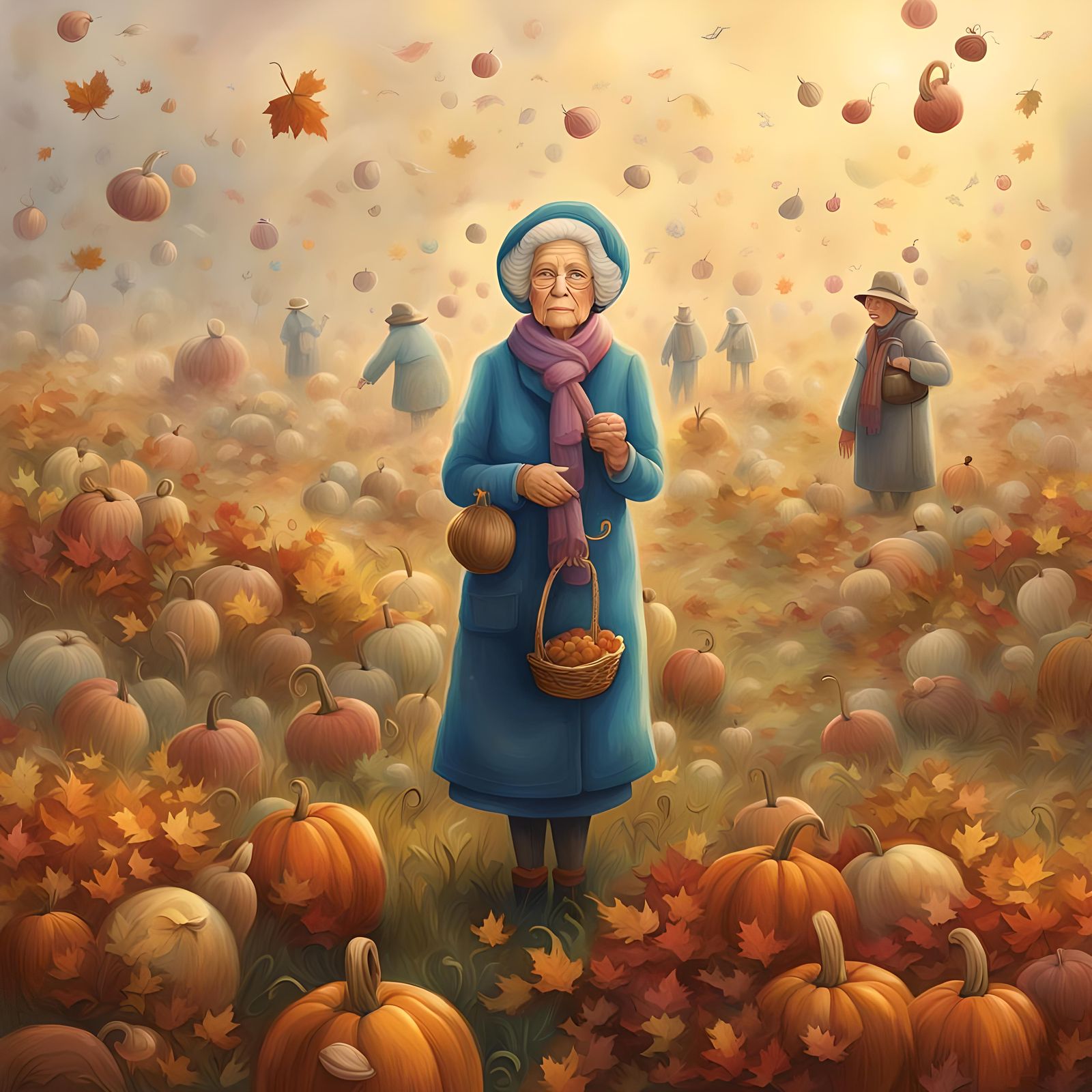 Whimsical Older Woman in Autumnal Candy Land
